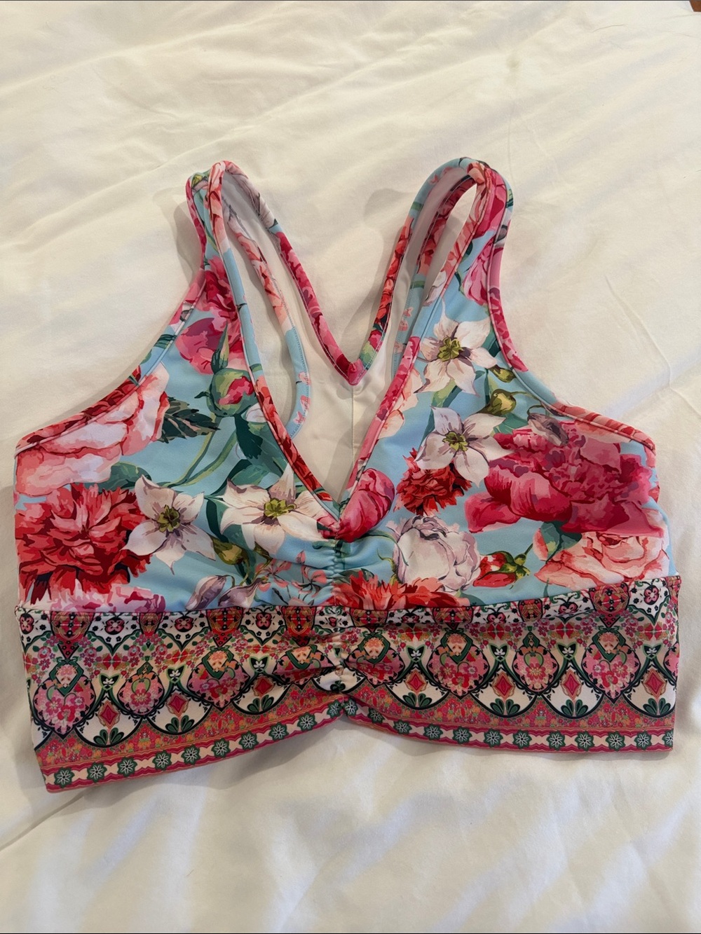 Johnny Was Floral Padded Bralette in Pink & Blue